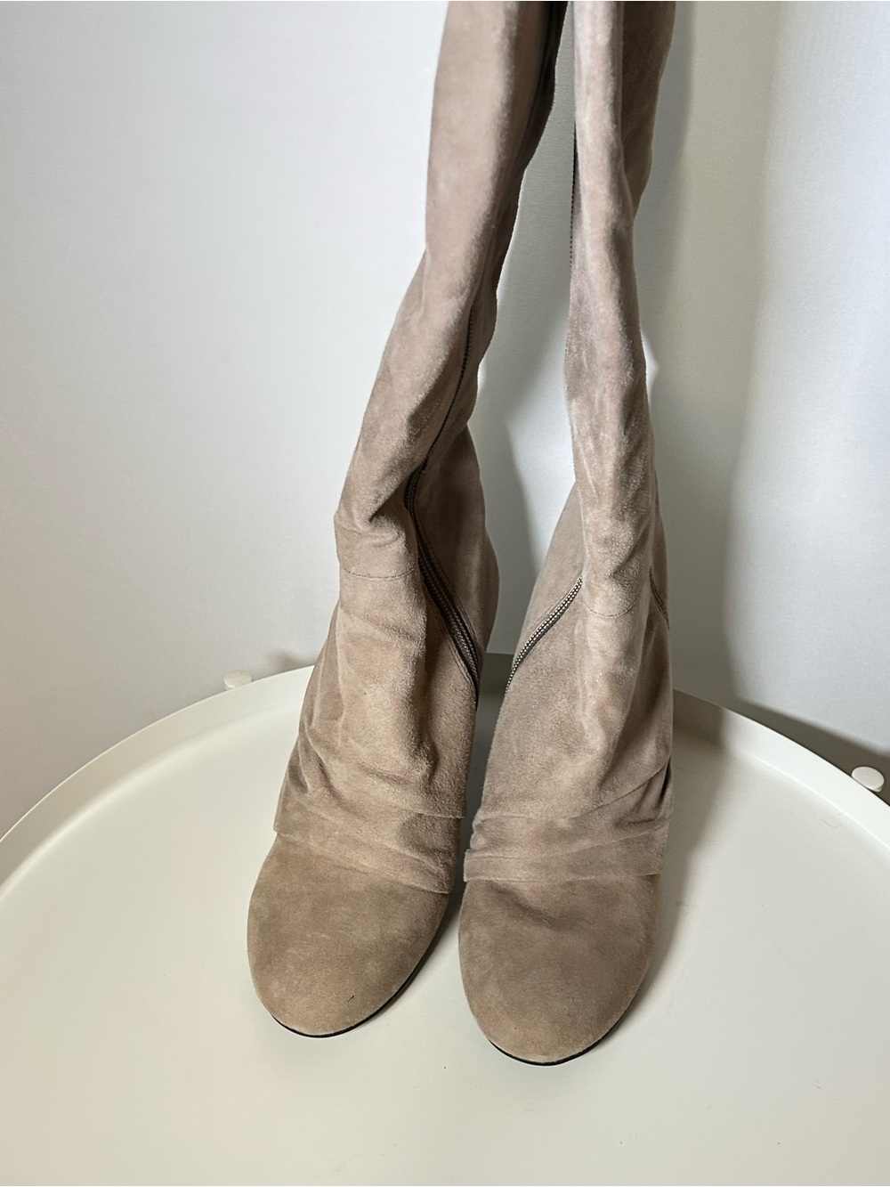 Nine West Suede Taupe Knee High Slouchy Kitten Heel Boots Size 8 - Picture 5 of 10